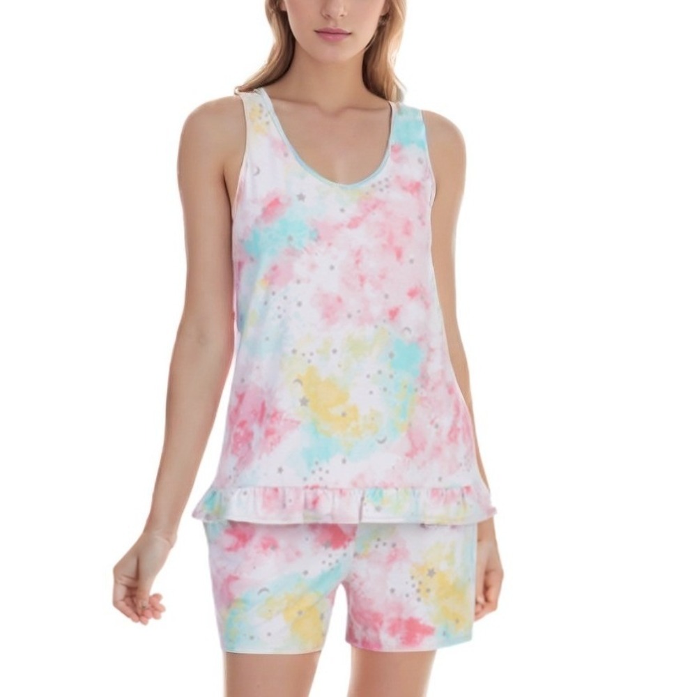 Cuddl Duds Women 2 Pc Pajama Set Tank & Short Tie Dye Small Celestial Lounge NWT